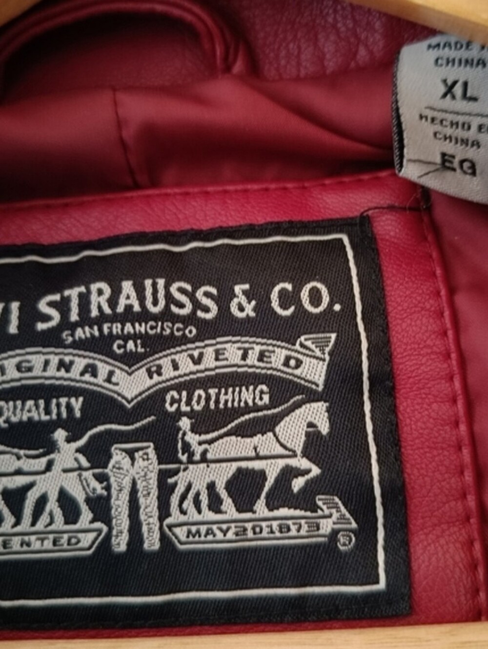 Levi's Red Faux Leather Moto Cropped Jacket with Asymmetrical Zip - Picture 10 of 10